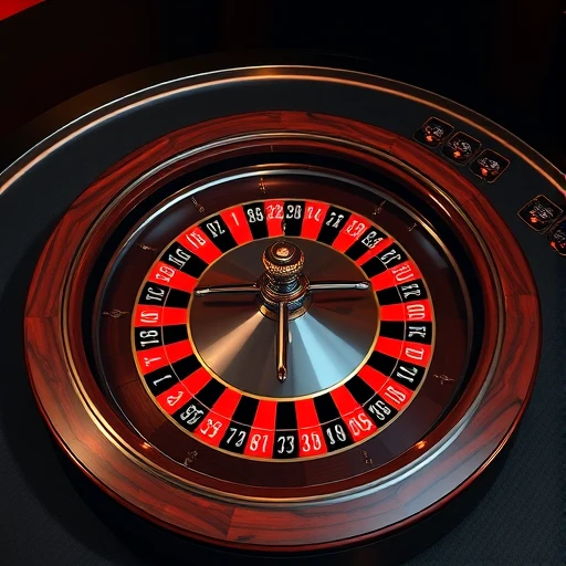 European Roulette table with red and black numbered slots and spinning wheel